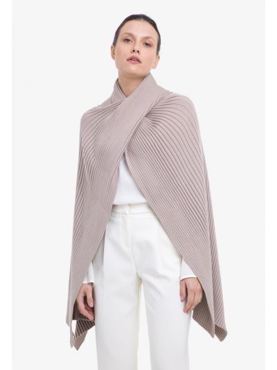Rib Knitted Solid Crossover Design Winter Poncho -Sale