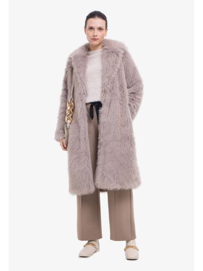 Solid Midi Faux Fur Jacket -Sale