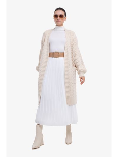 Braided Knit Long Sleeves Open Winter Cardigan -Sale
