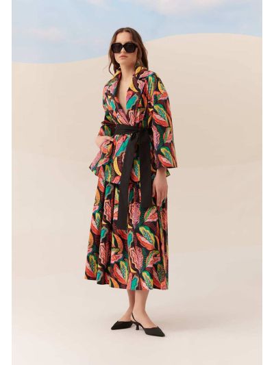 Roman Patterned Pleated Midi Skirt Multi Color