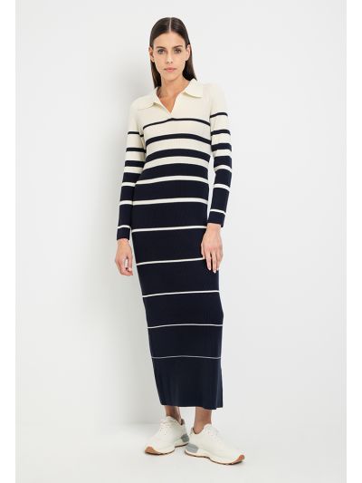 Knitted Contrast Striped Ribbed Dress
