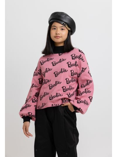 Barbie Printed Puffy Sleeves High Neck Jumper
