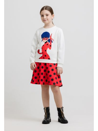 Ladybug Print Long Sleeves Contrast Hem A Line Sweat Dress -Sale
