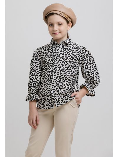 Leopard Print Collared Long Sleeve Shirt -Sale