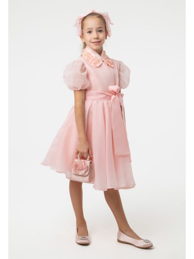 Solid Organza Box Pleated Self Tie Party Dress -Sale