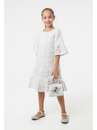 Solid Floral Embroidered Ruffle Party Dress -Sale