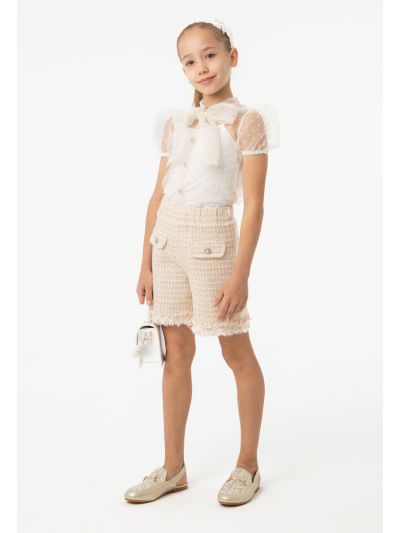 Faux Pocket Tweed Lurex Frayed Shorts -Sale