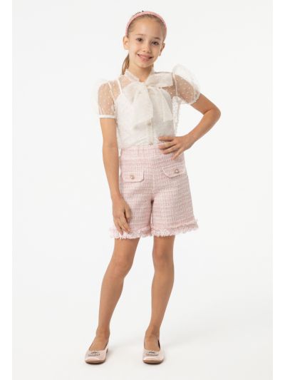 Faux Pocket Tweed Lurex Frayed Shorts -Sale