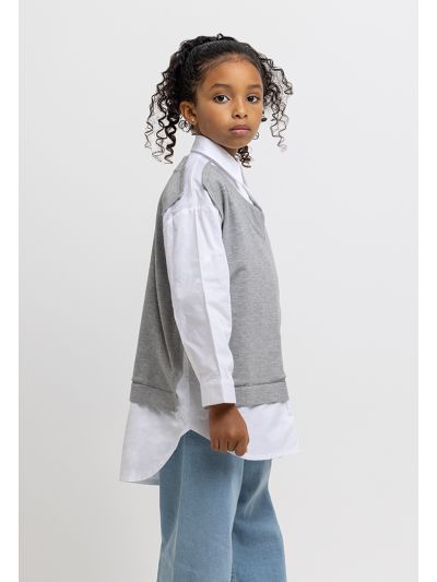 Two Tone Collared Contrast Vest Shirt -Sale