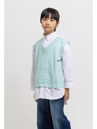 Two Tone Collared Contrast Vest Shirt -Sale