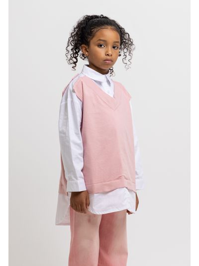 Two Tone Collared Contrast Vest Shirt -Sale