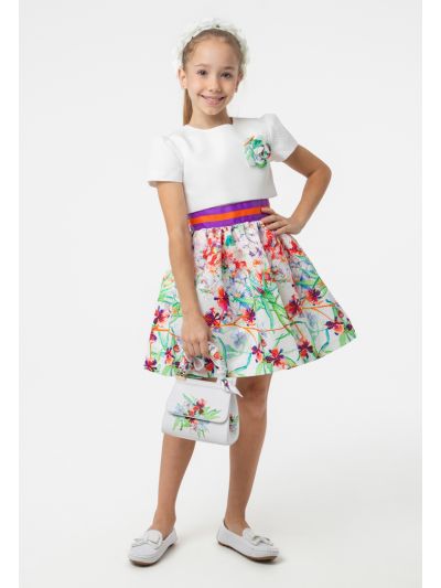 Multicolor Textured Floral Print Pleated Blouse And Dress Set -Sale