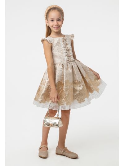 Textured Frill Floral Jacquard Sleeveless Dress -Sale