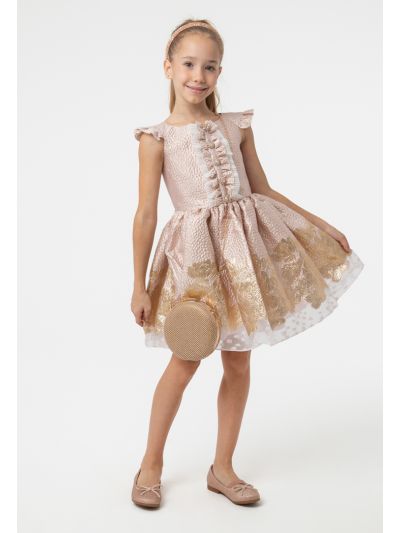 Textured Frill Floral Jacquard Sleeveless Dress -Sale