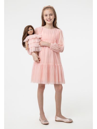 Sheer Layer Puff Long-Sleeves Party Dress -Sale