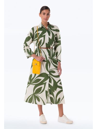Printed Long Sleeves Collared Shirt Dress -Sale