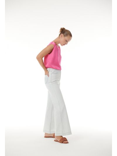 Solid Wide Leg Denim Trouser