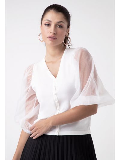 Organza Sleeve Knitted Blouse