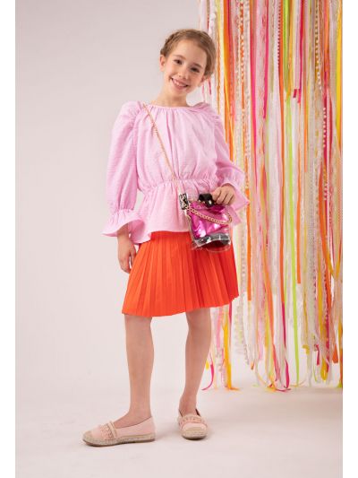 Orange A-Line Pleated Skirt