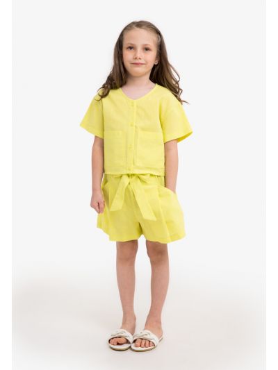Plain Ribbon Tie Waist Shorts