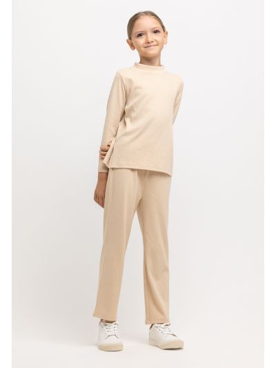 Wide Leg Ribbed High Rise Basic Pants