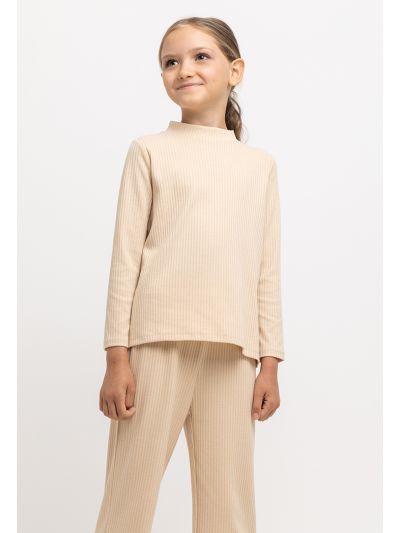High Neck Ribbed Long Sleeves Basic Top