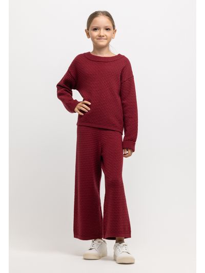 Textured Solid Knitted Elasticated Waist Wide Leg Pants -Sale