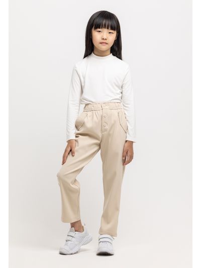 Regular Fit Elasticated Waist Buttons Trousers -Sale