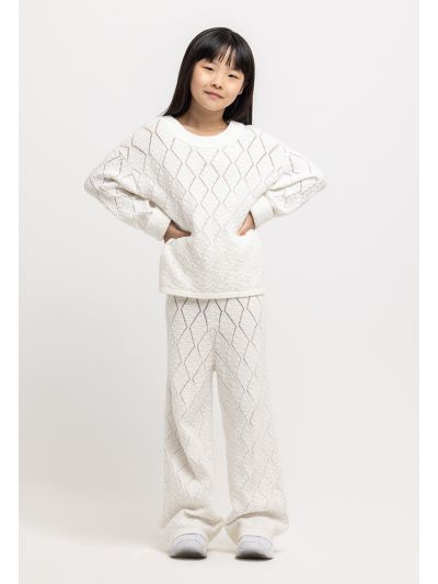 Textured Schiffli Knitted Elasticated Waist Wide Leg Pants -Sale