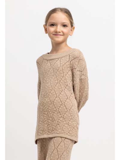 Textured Schiffli Knitted Folded Long Sleeves Top -Sale