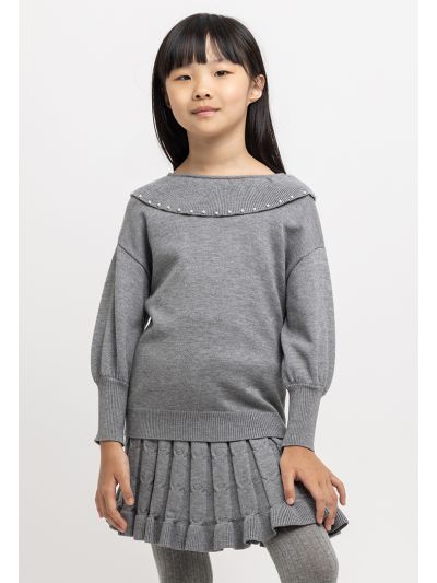 Puritan Pearl Embellished Collar Knitted Blouse -Sale