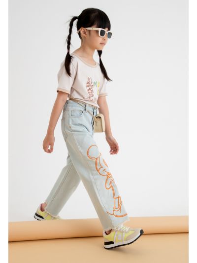 Disney Mickey Mouse Embroidered Frayed Denim Pants