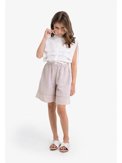 Lurex Elastic Waistband Solid Shorts