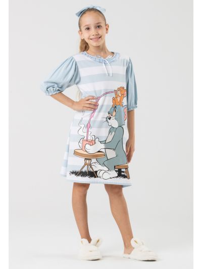 Tom & Jerry  Glittery Graphic Print Puff Dress And Short Sets -Sale
