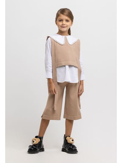 Solid Knitted Elastic Waistband Trousers -Sale