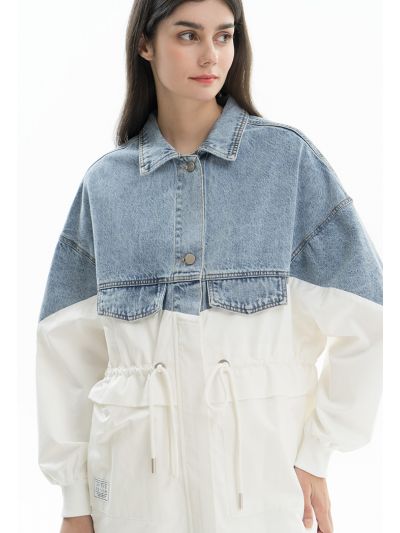 Half Denim Textured Jacket -Sale