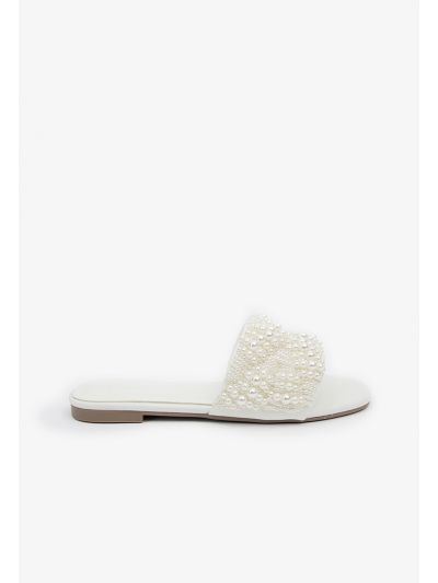 Solid Faux Pearls Embellished Flats