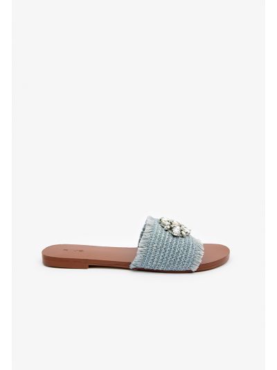 Rhinestones Embellished Faux Straw Flats
