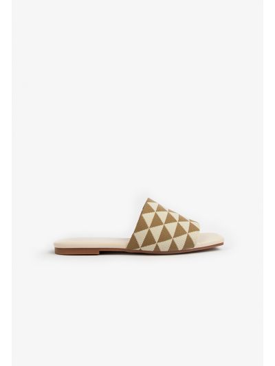 Harlequin Patterned Fabric Flat Sandals