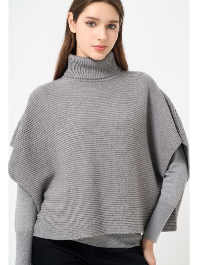 Knitted Open Sleeves Poncho