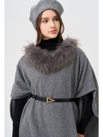 Faux Fur Embellished Poncho