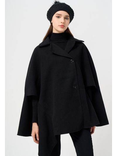 Solid Notched Label Winter Poncho