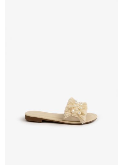 Faux Pearl Embellished Flat Slides