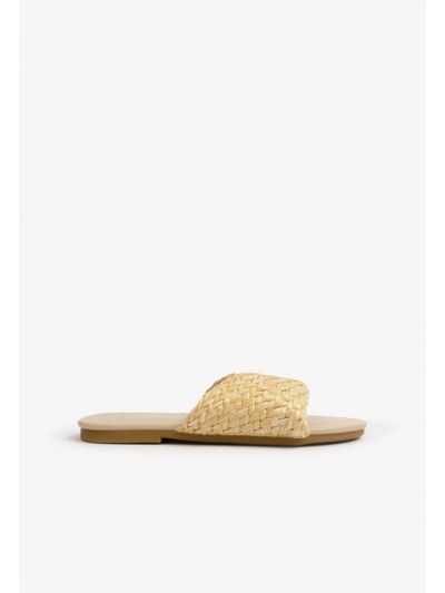 Criss Cross Straw Strap Flat Slides