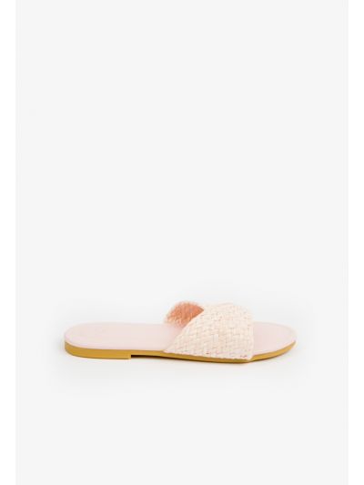 Criss Cross Straw Strap Flat Slides