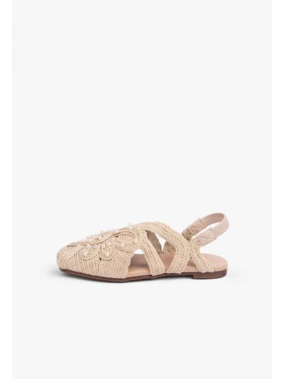 faux Pearls Embellished Straw Mules