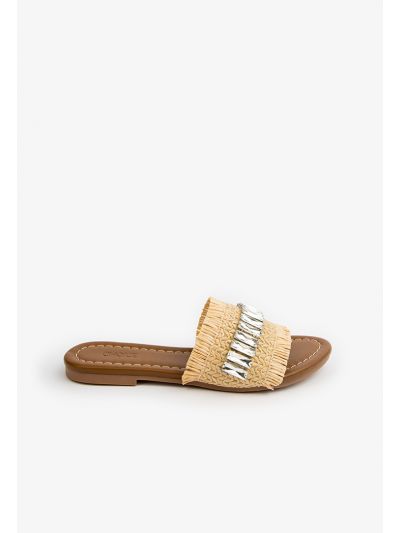 Rhinestones Straw Flat Slides