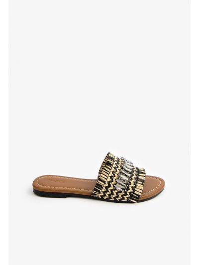 Rhinestones Straw Flat Slides