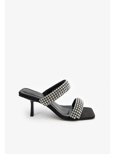 Double Wide Crystal Strap Heeled Sandals