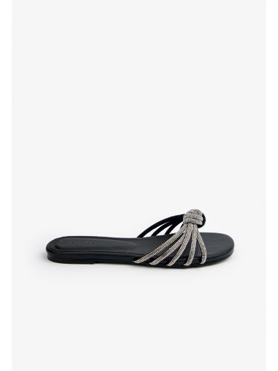 Crystal Embellished Knot Strap Flats